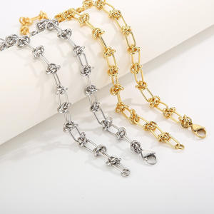Hip hop <b>knot</b> chain stainless steel chunky necklace <b>bracelet</b> silver gold plated - Product Image 1