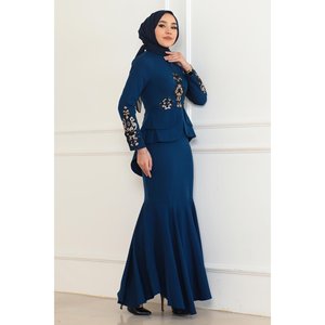 Indigo <b>Patterned</b> Fish <b>Dress</b> 6144 with Natural Waistline Regular Sleeve Nonwoven Casual 100% Cotton - Product Image 3