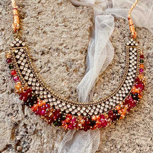 Ensemble de collier de mariage classique en acier inoxydable artisanal traditionnel Jadau Work Couleurs vibrantes Appel ethnique royal Plaqué argent - Product Image 2