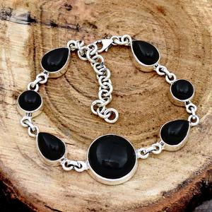 Gift Wedding Party <b>Black</b> Onyx Gemstone Solid 925 Sterling Silver Handmade Trendy Unisex Fine Silver <b>Bracelet</b> - Product Image 3