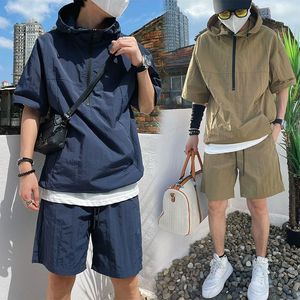 Summer New Men Two-Piece Workwear Fashion Hoodies Solid Color Shorts Set Versatile Casual Suit Loose Zipper Comfortable Stylish - Product Image 2