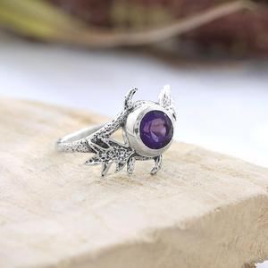Bague feuille d'améthyste Bague en argent sterling 925 texturé Bague en pierre violette Cadeau pour femme - Product Image 2