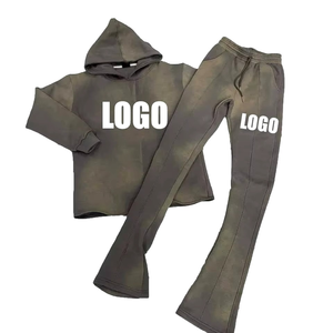 Conjunto Deportivo de Dos Piezas Unisex con Logotipo Personalizado, Pantalones Deportivos Acampanados y Sudadera Corta, Color Sólido, Transpirable, Resistente al Viento, para Hombre y Mujer - Product Image 1