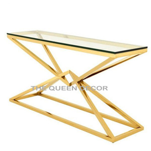 โต๊ะคอนโซลชุบทองสำหรับตกแต่งห้องนั่งเล่นดีไซน์หรูหราคอนโซลเฟอร์นิเจอร์ภายในบ้านขายดีโต๊ะสีทองสำหรับโรงแรม - Product Image 5