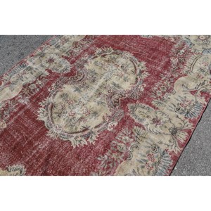 พรมตุรกีวินเทจสีแดงสีเบจ5.7 X 9.4ft พื้นที่ขนาดใหญ่งานเย็บปะทำจากขนสัตว์ออกแบบสำหรับห้องโถงหรือห้องนอน - Product Image 5