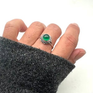 925 argent Sterling vert Onyx pierre précieuse bague bijoux à la main en argent Boho Style bague bijoux pour femmes cadeau de mariage pour femme - Product Image 1