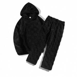 Conjuntos de forro polar para hombre Sudadera con capucha de manga larga Tops cálidos Conjunto de chándal Ropa de descanso de Invierno 2 piezas - Product Image 1