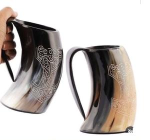 Chope à bière vintage en corne de Viking, écologique, artisanale, décoration d'intérieur, vaisselle nordique pour mariage et fête, meilleur prix - Product Image 2