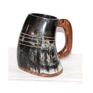 Tazas de cuerno real Premium para cerveza, whisky y cócteles con acabado pulido y elegante mango ergonómico hecho a mano - Product Image 2