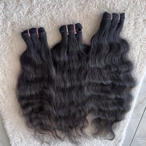 Directement de l'usine indienne Vague droite soyeuse Remy Temple Extensions de trame de cheveux humains Temple brut Cheveux humains indiens - Product Image 1