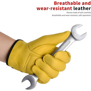 Gants de travail à LED pour hommes et femmes Protection des mains en cuir de vache pour le jardinage Mécanicien Menuiserie Manipulation du trafic - Product Image 2