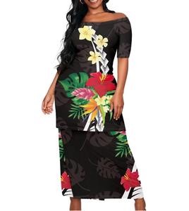 Vestido largo personalizado polinesio Hawaiano estilo Tribal para mujer con hombros descubiertos, blusa para hombre, conjunto de 2 uds para pareja - Product Image 3