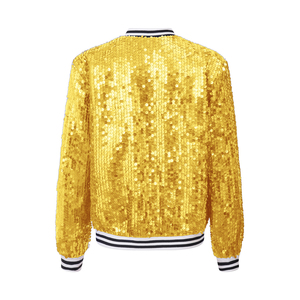 Venta al por mayor de punto transpirable 100% poliéster lentejuelas Mujer manga larga cremallera sólido brillante chaqueta de moda - Product Image 2