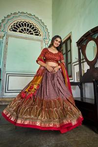Alta calidad Tussar seda indio tradicional Lehenga Choli Kashmiri estampado con estampado de lámina con blusa a precio barato para la venta - Product Image 2