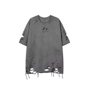 T-shirts personnalisés pour hommes, style streetwear, effet usé, 100% coton, légers, séchage rapide, respirants, écologiques, logo personnalisé - Product Image 4