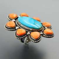 Turquoise Spiny Oyster Bague en argent sterling Cluster Bijoux en pierres précieuses naturelles pour femmes