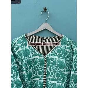 Femmes belle pêche Floral 100% coton matelassé manteau nouveau Style léger réversible veste courte pour l'automne en gros - Product Image 2