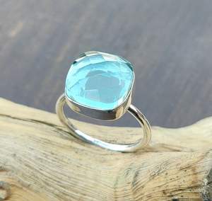 แหวนหมั้นโซลิแทร์พลอยสีฟ้าแหวนประดับอัญมณีพลอยสีฟ้าสำหรับ925ของขวัญเครื่องประดับเงินสเตอร์ลิง - Product Image 1