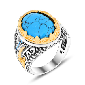 Art Design Turquoise <b>Stone</b> 925 Sterling Silver Turkish Handmade <b>Men</b> <b>Ring</b> Ottoman Trendy Ethnic <b>Ring</b> Accessories Gift <b>for</b> Man - Product Image 4