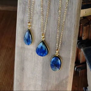 Polished <b>Labradorite</b> <b>Pendant</b> with 22 Inch Gold Chain Assorted Shapes and Sizes Natural Gemstone Jewelry Gift for Her - Product Image 1