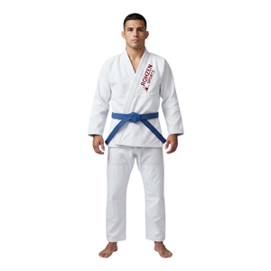 Rohzen Sports White BJJ <b>Kimono</b> Cotton Gi Set Blue Belt Embroidered Logo Adult <b>Men</b> - Product Image 1