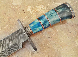 Personalizable DIY supervivencia caza Bowie cuchillo hecho a mano de acero de Damasco con mango resucitado vaina soporte OEM - Product Image 3