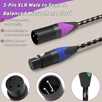 Câble audio XLR équilibré 3 pôles OEM d'usine, mâle-femelle, câble multipaire XLR, adaptateur micro tressé coloré pour haut-parleur de voiture