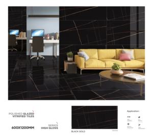 Carreaux de sol et de mur en porcelaine émaillée brillante Aspino Nero Marquina Marble Designs 600x1200mm, antibactériens, imitation brique réfractaire, épaisseur 9mm - Product Image 3