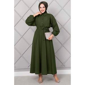 Vestido hiyab largo abotonado con manga de murciélago caqui - Product Image 4