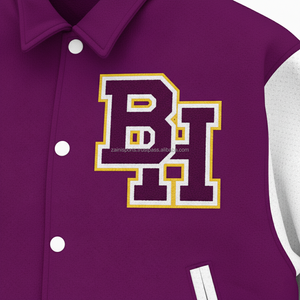 Premium 350 GSM mezcla de lana Varsity chaqueta púrpura cuerpo blanco mangas personalizado Chenille Logo bordado mujer Varsity chaqueta - Product Image 6