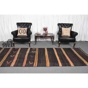 Vintage Turkish <b>Runner</b> Rug 3.8x11.3 ft, <b>Black</b> Brown Ikat Rug - Product Image 2
