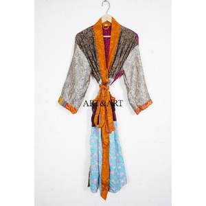 Luxury Silk Kimono <b>Robe</b> Loungewear Gift Boho Festival Wear Daily Wear Sexy Handmade Vintage Sari 3/4 Sleeve Beach Coverup Summer - Product Image 6