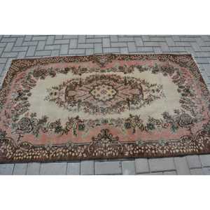 Turkish Vintage Area Rug 3.8x6.9 ft, <b>Brown</b> Pink Moroccan Rug - Product Image 3