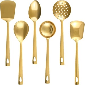 Juego dorado de 6 cucharas multiusos de acero inoxidable para servir, juego de herramientas de cocina - Product Image 1