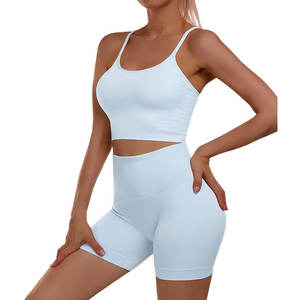 Vêtements de sport respirants réversibles de haute qualité pour femmes ensemble de yoga dos nu durable avec short vêtements de yoga - Product Image 6