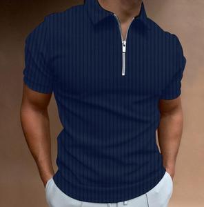 Camiseta POLO a rayas de color sólido de manga corta con cremallera impresa en 3D para hombre, camiseta informal de negocios - Product Image 3