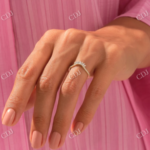 Marquise Lab Grown Diamond Band 14K oro sólido curvado boda banda GIA certificado joyería de moda para mujeres regalos de aniversario ella - Product Image 4