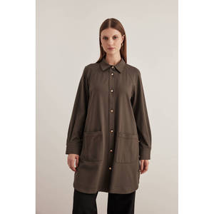 เสื้อคลุมกีฬาถักนิตติ้งสีกากีแบบลำลอง - Product Image 1
