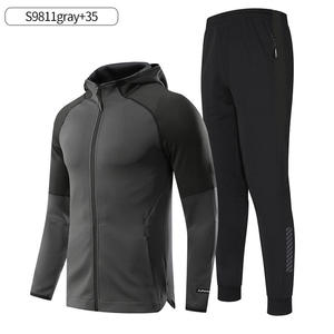 Chándal con cremallera para hombre, dos piezas, entrenamiento, gimnasio, nuevo chándal elástico para correr de fútbol para hombre, conjunto de 2 piezas, talla Pluz de alta calidad - Product Image 4