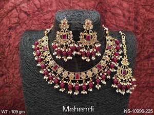 Mehendi-Conjunto de joyería antigua, conjunto de collar antiguo con perlas de clúster completo, ropa de fiesta, bonito diseño de lujo - Product Image 2