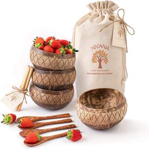 Prix le moins cher ensemble de vaisselle bol en coco biologique biodégradable durable bols en coquille de noix de coco gravés avec logo - Product Image 6