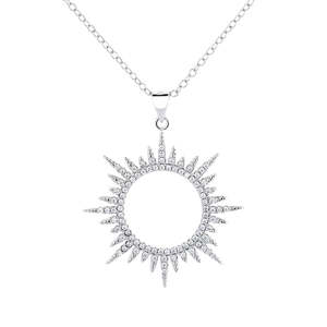 Collana con Pendente a Forma di Sole in Oro 14K e Argento Sterling, Intricatamente Decorata con Cristalli Scintillanti - Product Image 1