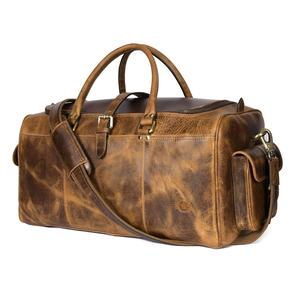 กระเป๋าทรงดัฟเฟิลหนังสไตล์วินเทจสุดหรูกระเป๋าเดินทางแบบพับเก็บได้มีสายปรับได้สำหรับเล่นกีฬาโลโก้ตามสั่ง - Product Image 2