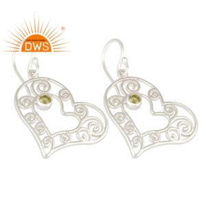 Hot Selling Sterling Silver Natural <b>Peridot</b> Gemstone Heart Design Dangle <b>Earring</b> Custom Jewelry Manufacturer - Product Image 2