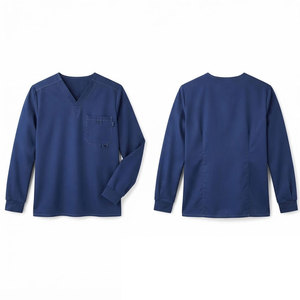 Functional Long Sleeve <b>Scrub</b> Tops Men Medical <b>Work</b> Uniform V Neck Style Flexible Fabric Multiple Pockets - Product Image 1