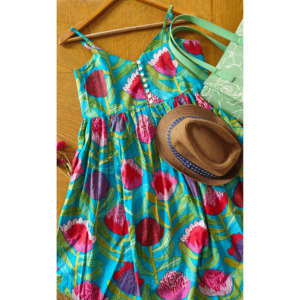 Robe Bohème Florale à Manches Bouffantes et Bretelles avec Dos Froncé - Teal XS Tenue de Soirée Printemps - Product Image 4