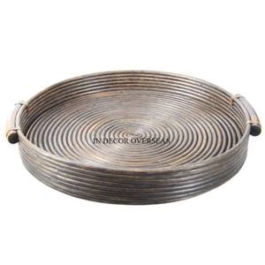 Bandeja de servicio de lujo hecha de ratán de calidad superior con forma redonda recubierta de polvo de Color plateado, accesorios de cocina para el hogar y el Hotel - Product Image 1