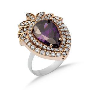 แหวนรูปสตรอเบอร์รี่หินอเมทิสต์ CZ เครื่องประดับตุรกีออตโตมันเครื่องประดับเงินแท้แบบแฮนด์เมดขายส่ง - Product Image 3