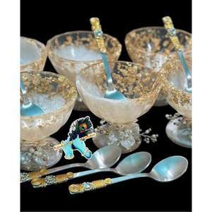 Tazón de servir de resina epoxi hecho a mano, juego de cucharas de vidrio hechas a mano para bodas y fiestas, uso de la India - Product Image 1