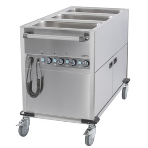 ชุดรถเข็นอุ่นอาหารแบบ Bain-Marie รุ่น GN 1/1 แบบวางขวาง 3 ชิ้น พร้อมฐานอุ่น สำหรับโรงพยาบาล - Product Image 1